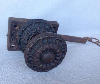 Antique French Door Handle Set,  19th Century Cast Iron Knob Lock
