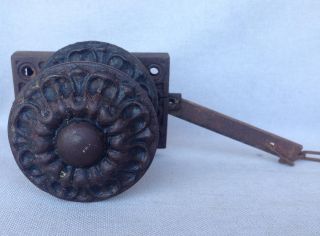 Antique french door handle set,  19th century cast iron knob lock 2