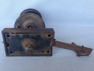 Antique french door handle set,  19th century cast iron knob lock 3