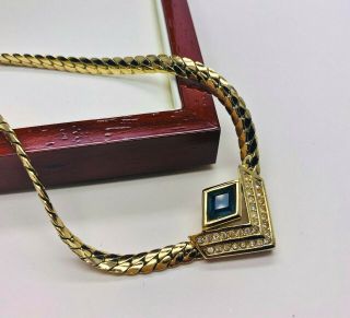 Vintage Jewellery Signed Christian Dior Sapphire Blue/clear Crystal Necklace