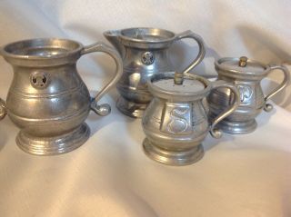 Vintage Liberty Bell - Pewter Rwp - Sugar Bowl,  Creamer,  Salt And Pepper Shakers