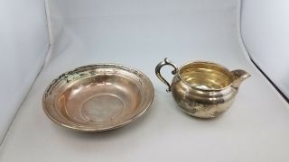 Antique Gorham Sterling Silver Plate Bowl Dish & Creamer 6.  2oz Non - Matching