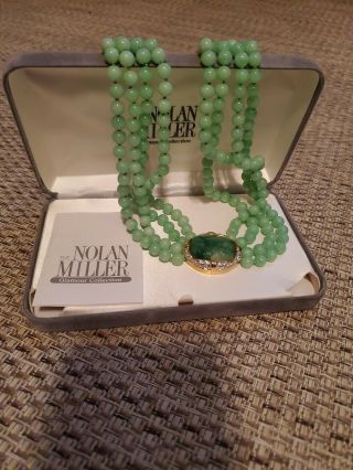 Nolan Miller Magnificent Sim Green Jade Imperial Multi - Strand Necklace Rare