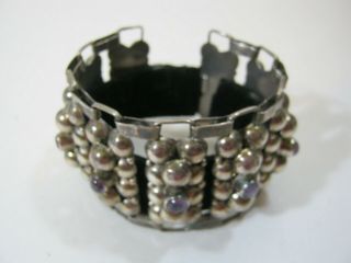 Early Vintage Mexican Silver & Amethyst Bracelet 1940 ' s Wide and Heavy 2