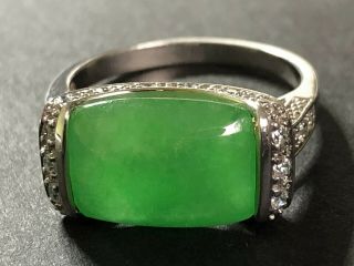 Vintage Estate Imperial Green Jadeite Jade &topazes Sterling Silver Ring Sz 9.  25