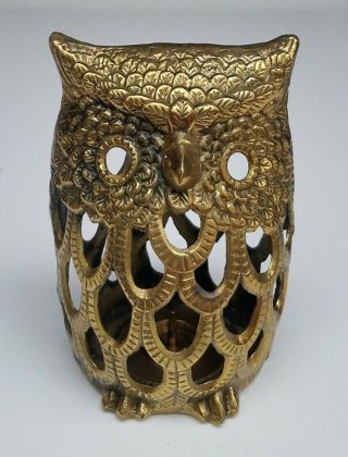 Vintage Brass Owl Candle Holder Home Garden Decor Lighting 6.  25 " T X 4 " W