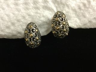 John Hardy 18k Yellow Gold & Sterling Silver Dot Omega Clip Earrings 11.  6 Grams