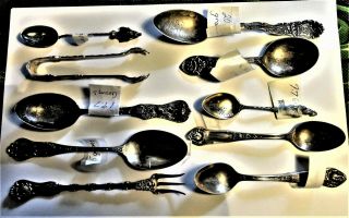 Sterling Silver Utensils,  1 Old Sugar Tong,  Collector Spoons,  1 1893 Fork