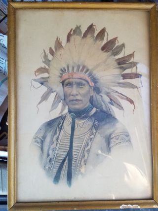 Vintage American Indian Print Tinted Photograph