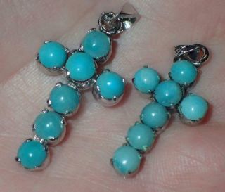 Of 60 Natural Turquoise Gemstone On Metal Pendant Cross,  S1532