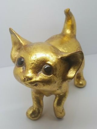 Vintage Anthony Freeman Mcfarlin Pottery Gold Leaf Siamese Cat Kitten Signed