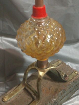 Antique Quilted Amber Glass Ball Globe,  Copper Lightning Weathervane Rod,  Brick