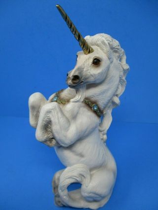 Windstone Editions 10 " White Unicorn Ceramic Figurine With Gemstones Pena 1989