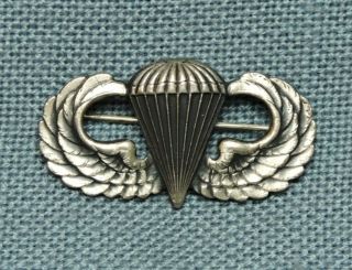 Wwii - Korean War U.  S.  Army Basic Paratrooper Jump Wings Badge,  Sterling