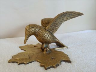 Vintage Hummingbird Solid Brass Door Knocker With Maple Leaf