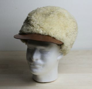 Vintage Circa Wwii Era Swedish Army Military Winter Hat Cap Shearling Sheepskin