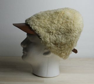 Vintage Circa WWII Era Swedish Army Military Winter Hat Cap Shearling Sheepskin 2