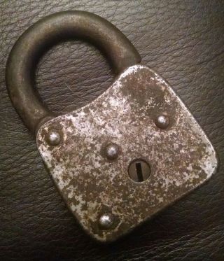Vintage Antique Secure Lever Padlock Lock - No Key Made In Usa Great Patina