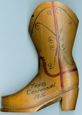 Texas Centennial Souvenir Hand Carved Wood Cowboy Boot Unique One Of A Kind