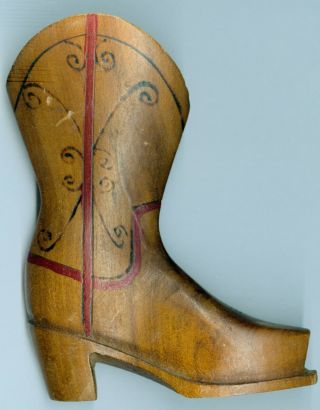 Texas Centennial Souvenir Hand Carved Wood Cowboy Boot Unique One Of A Kind 2