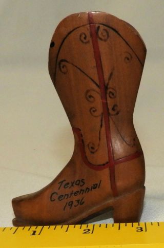 Texas Centennial Souvenir Hand Carved Wood Cowboy Boot Unique One Of A Kind 3