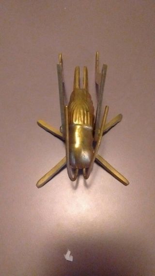 VINTAGE BRASS GRASSHOPPER INSECT PAPER WEIGHT FIGURINE STATUE Lucky 2
