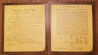 Vintage Declaration Of Independence And Bill Of Rights.  14 X 12 Inches