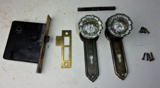 Antique Hardware Set 12 Points Glass Door Knobs Art Deco Backplate Mortise Lock 2