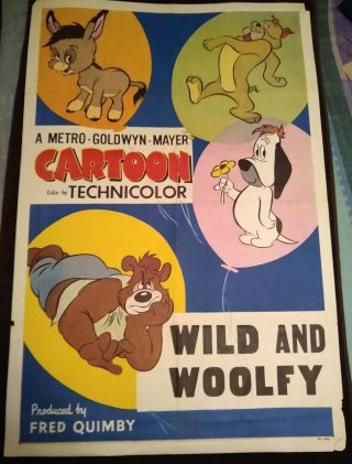 Mgm Cartoons 1952 Vintage 1 - Sheet Poster Wild And Woolfy Tex Avery 