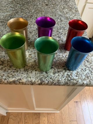 Set Of 6 Vintage Color Craft Anodized Aluminum Tumblers Green Blue Red Gold Purp