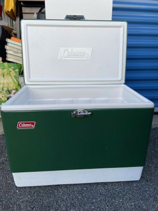 Vintage 1970s Coleman Snow - Lite Green Metal Cooler Large / /