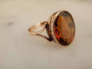 A Stunning 9 Ct Gold Art Deco 6.  00 Carat Oval Citrine Ring