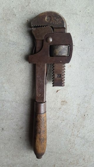 Antique Vintage Morco Stillson Moore Drop Forging Pipe Wrench Wood Handle 14