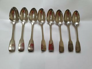 Very Rare Set Of 8 Solid Silver Dessert Spoons - Dublin 1834 - 182.  6g