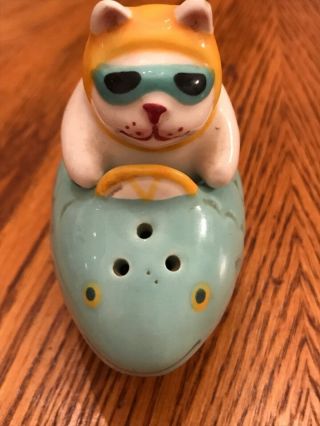 Clay Art Cat In A Fish Airplane Salt And Pepper Shakers