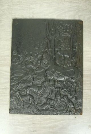 Fine Antique Cast Iron Fireplace Back Plate Hunting Scene,  From Germany