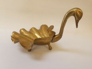 Vintage Brass Swan Trinket Dish Wavy Bowl Made In India