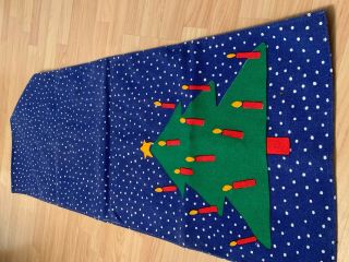 Vtg Marimekko Christmas Tree Table Runner Blue Polka Dot