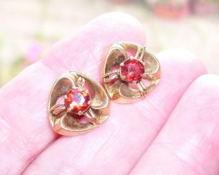 Fine Quality Antique Solid 9ct Gold Facet Garnet Stone Earrings Heavy 5.  6 Grams