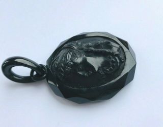 Victorian Mourning Whitby Jet Carved Cameo Pendant