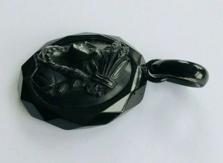 Victorian mourning Whitby Jet carved cameo pendant 2