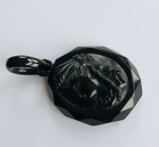 Victorian mourning Whitby Jet carved cameo pendant 3