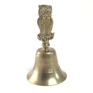 Vintage Brass Owl Bell - 6” Tall 3” Bell Bottom Home Decor Hand Bell