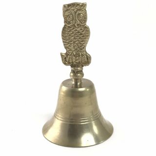Vintage Brass Owl Bell - 6” Tall 3” Bell Bottom Home Decor Hand Bell 2