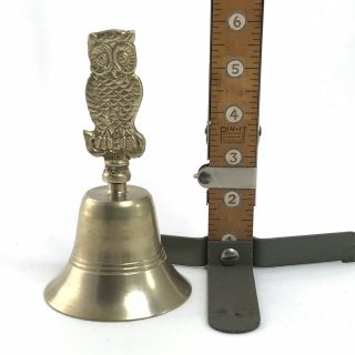 Vintage Brass Owl Bell - 6” Tall 3” Bell Bottom Home Decor Hand Bell 3