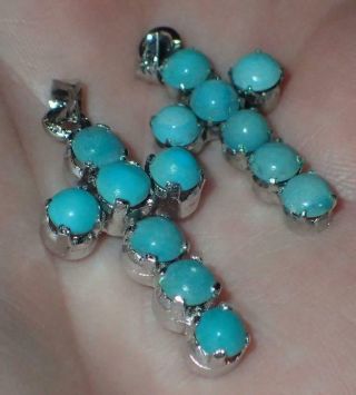 Of 60 Natural Turquoise Gemstone On Metal Pendant Cross,  S1536