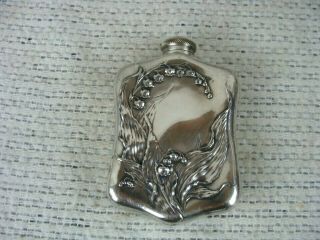 Art Nouveau Silverplate Pocket Flask Silver Plate Floral Pattern Deep Relief