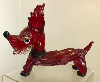 Vintage Murano Glass Dog Sculpture Red With Black Feet Old