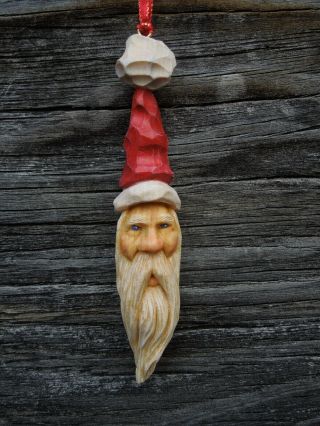 Wood Carving St.  Nick Santa Claus Christmas Tree Ornament Scott Longpre