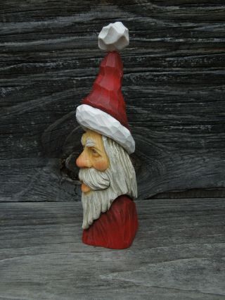 Wood Carving St.  Nick Long Hat Santa Claus White Christmas Scott Longpre 2
